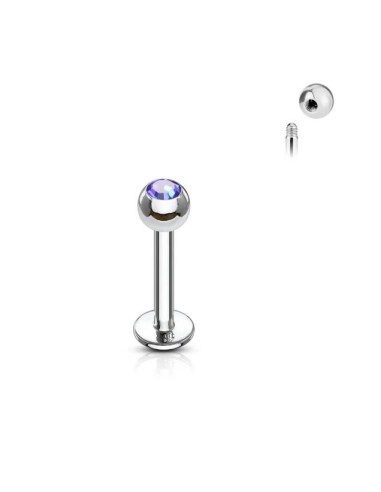 Piercing labret 1.2 mm x 8 mm x 3 mm zircone violet