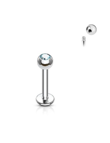 Piercing labret 1.2 mm x 8 mm x 3 mm zircone bleu ciel