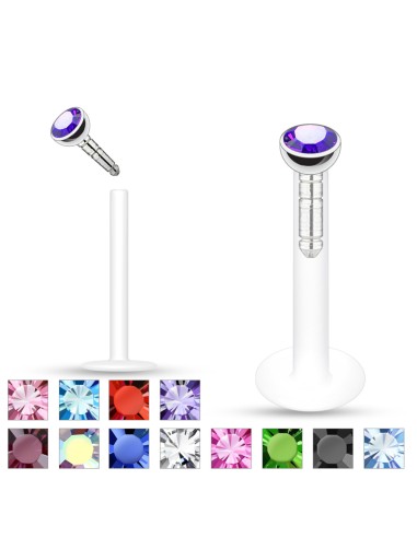 Piercing labret bioflex strass 1.2 mm x 8 mm x 2.5 mm