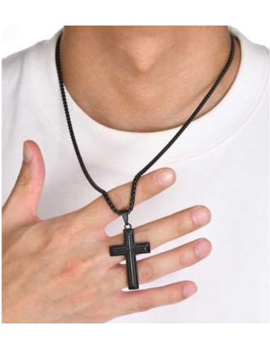 Collier Pendentif croix noire hip hop bijou en acier