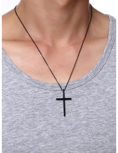 Collier Pendentif croix noire en acier