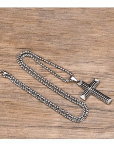 Collier Pendentif croix hip hop bijou en acier