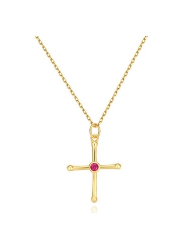 Collier croix et zircone rouge bijoux en acier