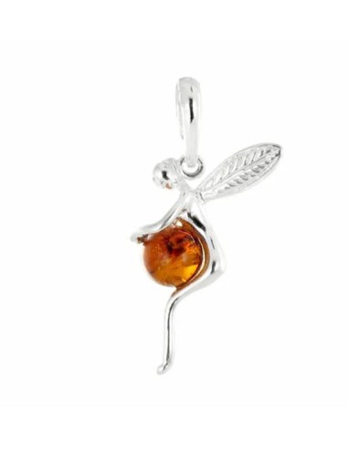 Pendentif fée clochette bijou argent et ambre