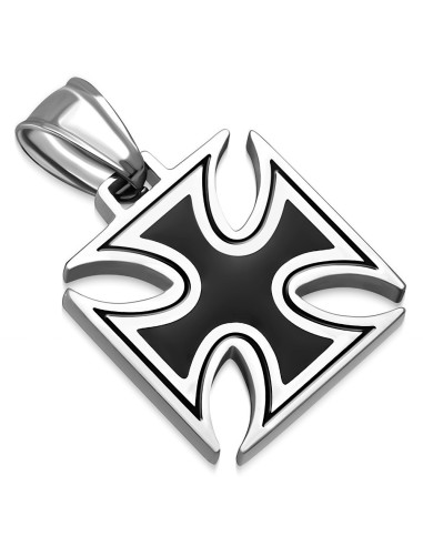 Pendentif croix  de Malte en acier noire