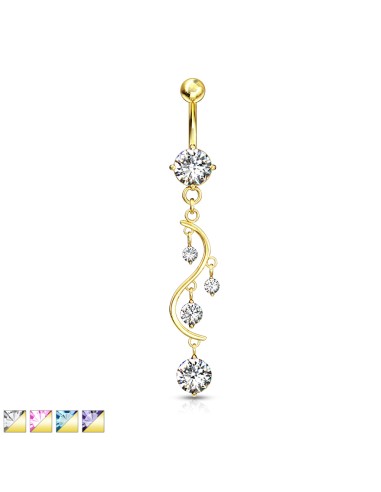 Piercing nombril long doré et zirconium