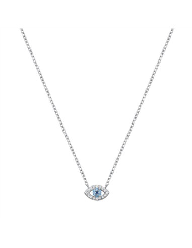 Collier œil  Bleu en Argent et zircones porte bonheur