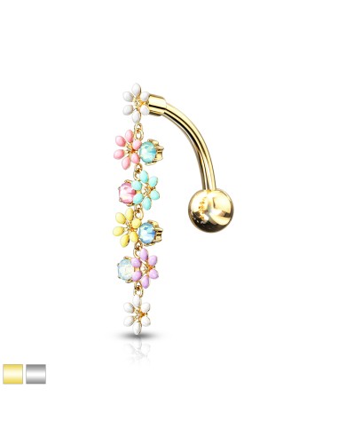 Piercing nombril inversé fleurs multicolores