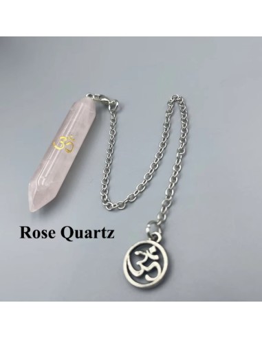 Pendule divination Quartz rose en pointe logo Om