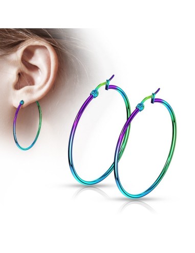 Boucles d'oreilles créoles 65 mm bijou en acier rainbow