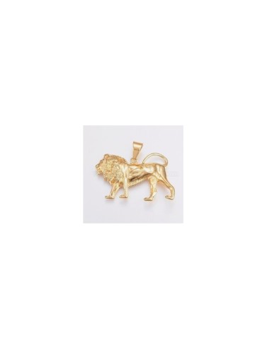 Pendentif lion en acier doré