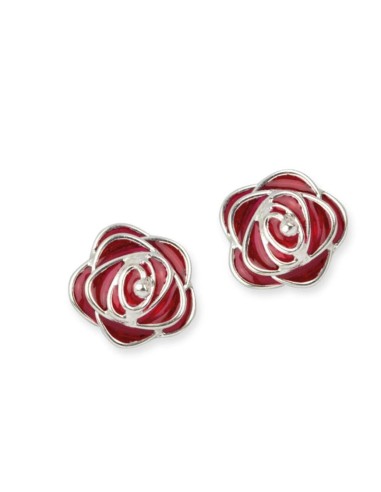 Boucles d'oreilles roses rouge en argent