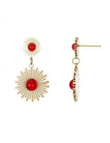 Boucles d'oreilles soleil rouge bijou en acier