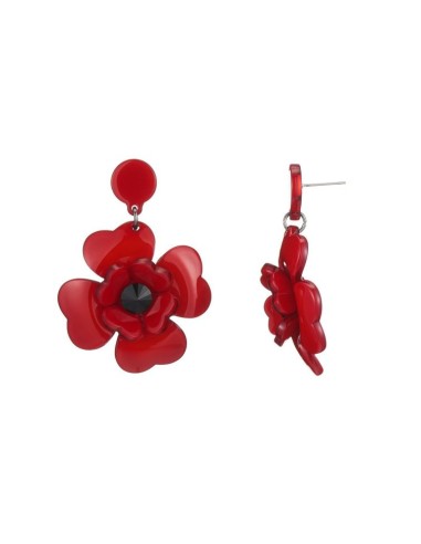 Boucles d'oreilles fleurs rouge bijou en acier