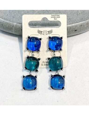 Boucles d'oreilles bleues aspect verre bijou en acier