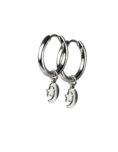 Boucles d'oreilles étoile et lune en acier