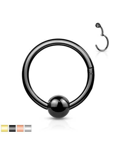 Piercing anneau articulé clippé acier noir 1.2 mm x boule de 3 mm  modèle Bortosse