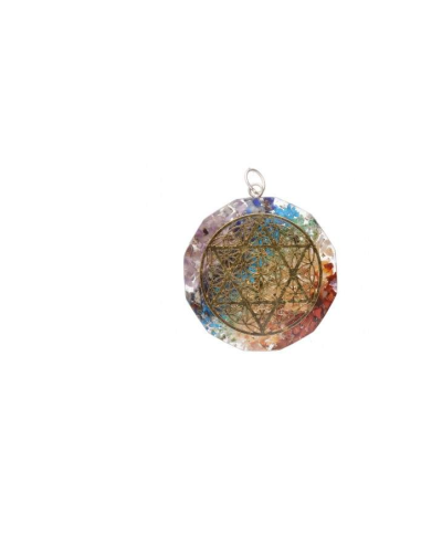 Orgonite Pendentif fleur de vie pentacle et chakras