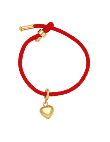 Bracelet corde rouge et Cœur en laiton doré