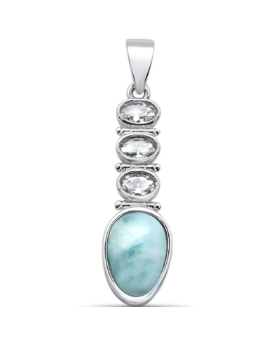 Pendentif Larimar bijou argent et zircones cubiques