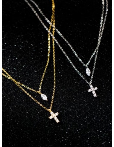 Collier double rang croix et zircone