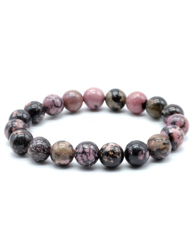 Bracelet Rhodonite en 10 mm ligne noire