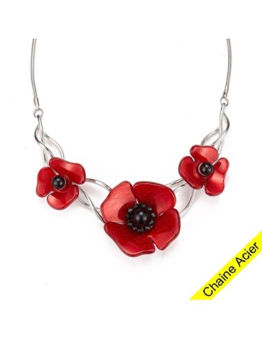 Collier coquelicot rouge