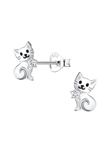 Boucles d'oreilles chat en argent