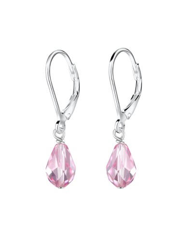 Boucles d'oreilles pendantes cristal rose bijou en argent