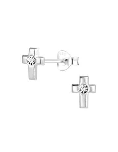 Boucles d'oreilles croix et zircone en argent