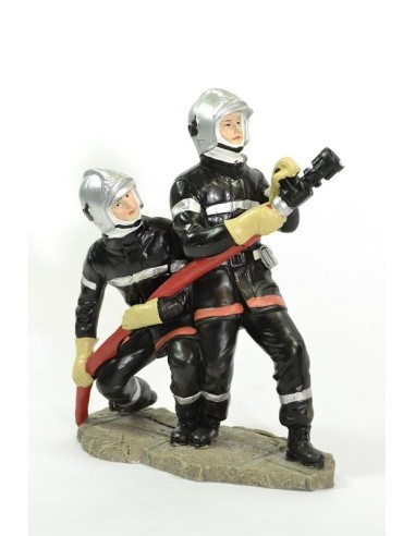 Figurine 2 Pompiers à genoux lance vers le haut 19 cm