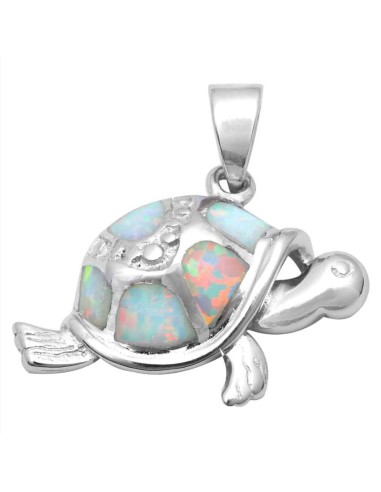 Pendentif tortue argent et opale blanche chauffée