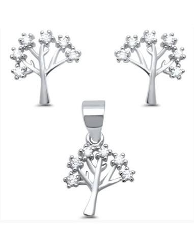 Parure Collier arbre en argent et zircones