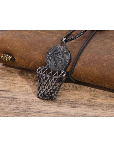 Chaîne collier basketball bijou acier noir