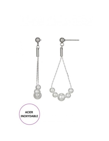 Boucles d'oreilles perles pendantes bijou en acier