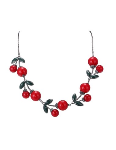 Collier fantaisie cerises rouge