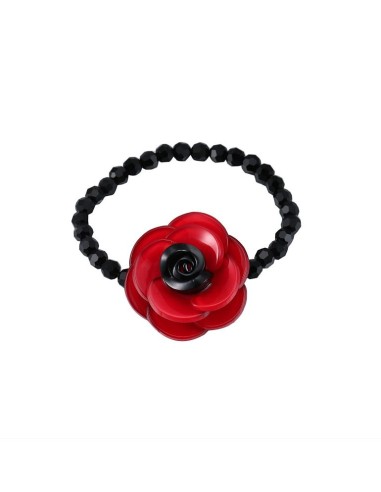 Bracelet coquelicot rouge avec perle noire