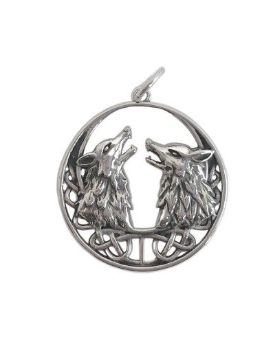 Pendentif double loups en acier inoxydable