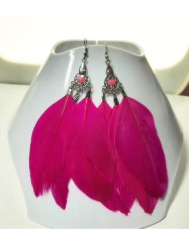 Boucles d'oreilles plumes fuchsia