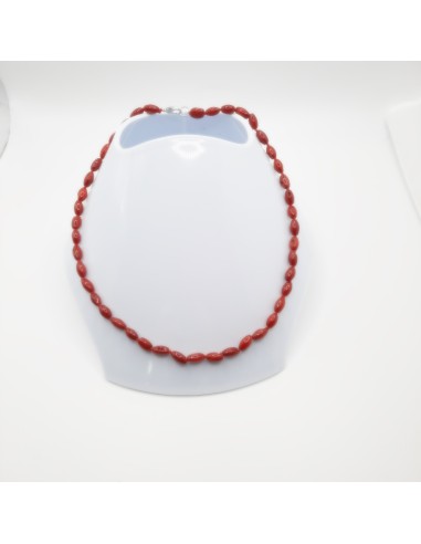 Collier rouge corail aggloméré et métal argenté