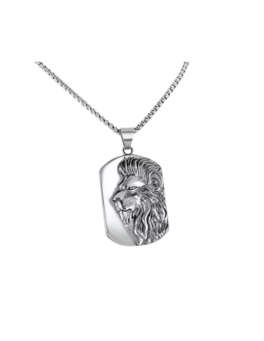 Pendentif collier lion bijou en acier