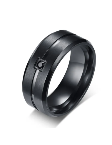 Bague noire en acier et zircone noir