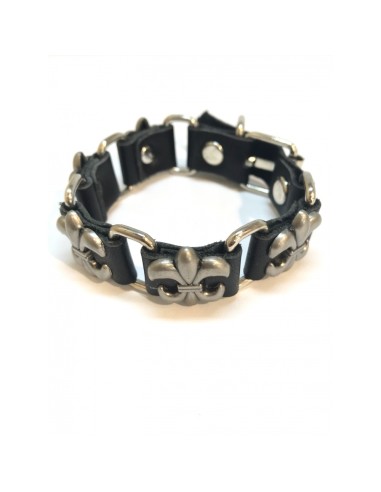 Bracelet fleur de Lys cuir noir