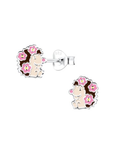 Boucles d'oreilles hérisson rose en argent