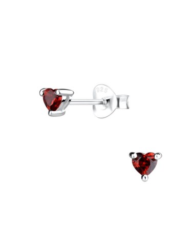 Boucles d'oreilles 3 mm en zircone rouge et argent