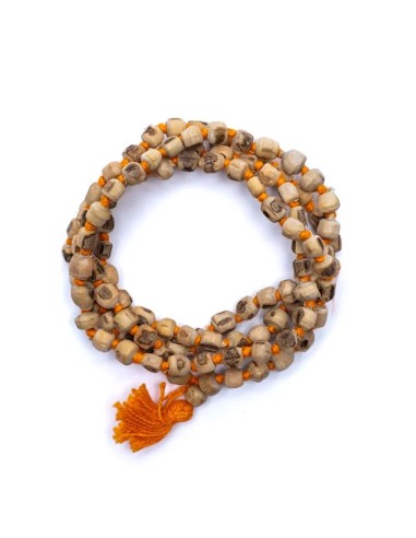 Mala collier en bois Tulsi beige