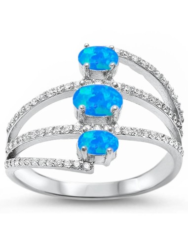 Bague opale bleue chauffée et zircones