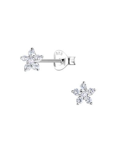 Boucles D'oreilles petite fleur zircones bijou en argent