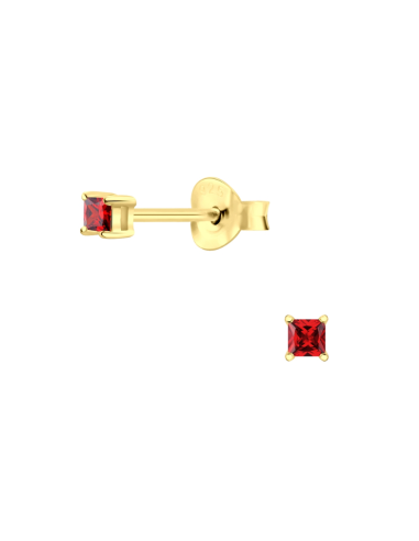 Boucles d'oreilles zircone rouge carré 2 mm