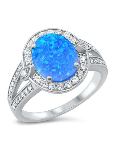 Bague opale bleue chauffée et zircones blancs